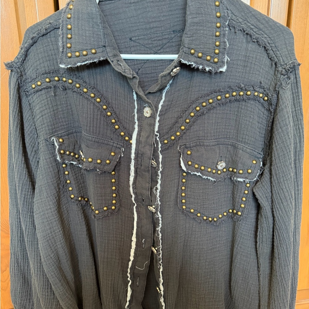 Studded Black Button-Up Shirt